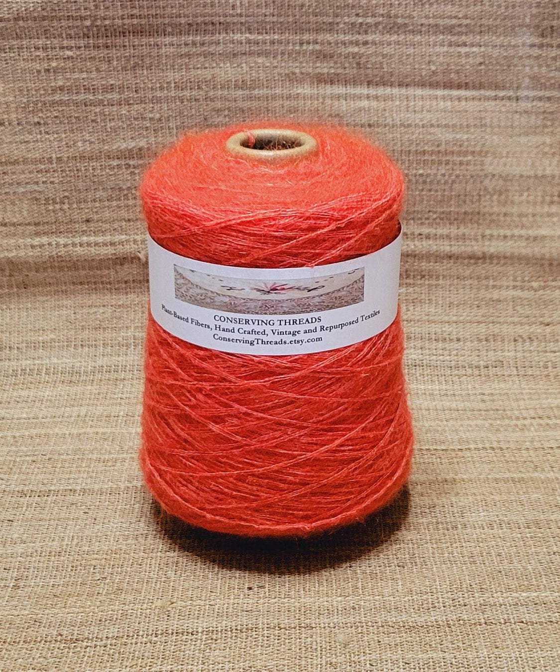 Orange Reclaimed Wool, Mohair, Nylon and Acrylic. Sherbet Orange. 880 Yards Cone. Lace Weight. Recycled Sweater Yarn.