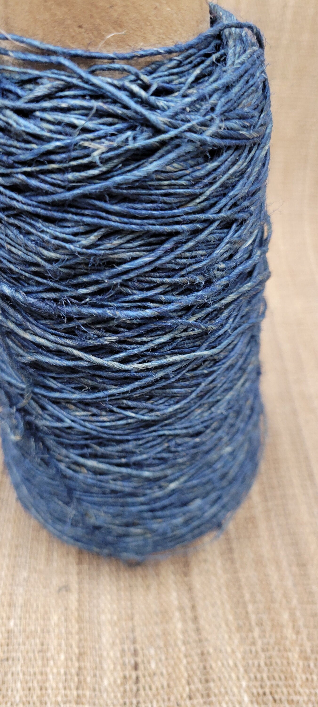 Hemp Yarn, 200 Yards, Indigo Dyed. Hand-Spun Skein Natural, Great for Kitting, Basketry, Crochet, Weaving, Slow Stitching & Fiber Arts