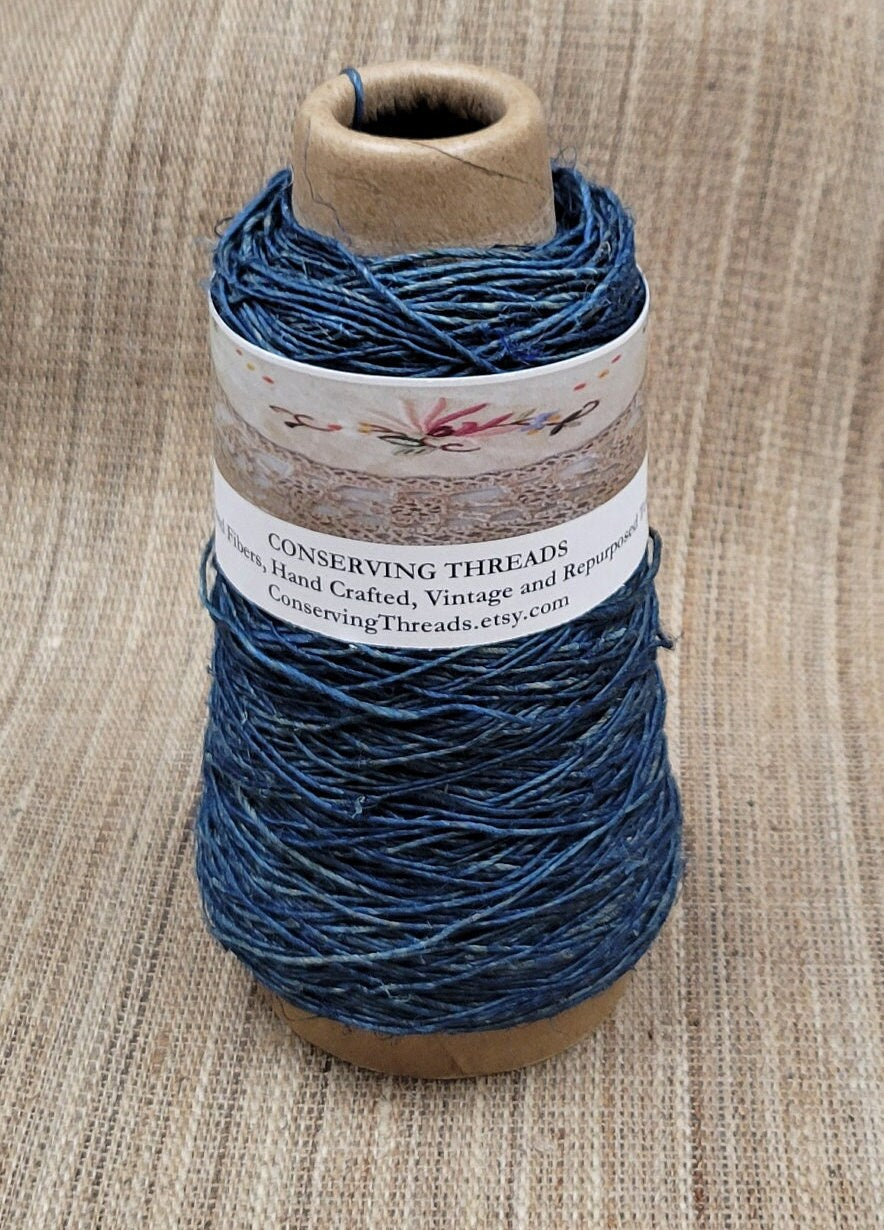 Hemp Yarn, 200 Yards, Indigo Dyed. Hand-Spun Skein Natural, Great for Kitting, Basketry, Crochet, Weaving, Slow Stitching & Fiber Arts