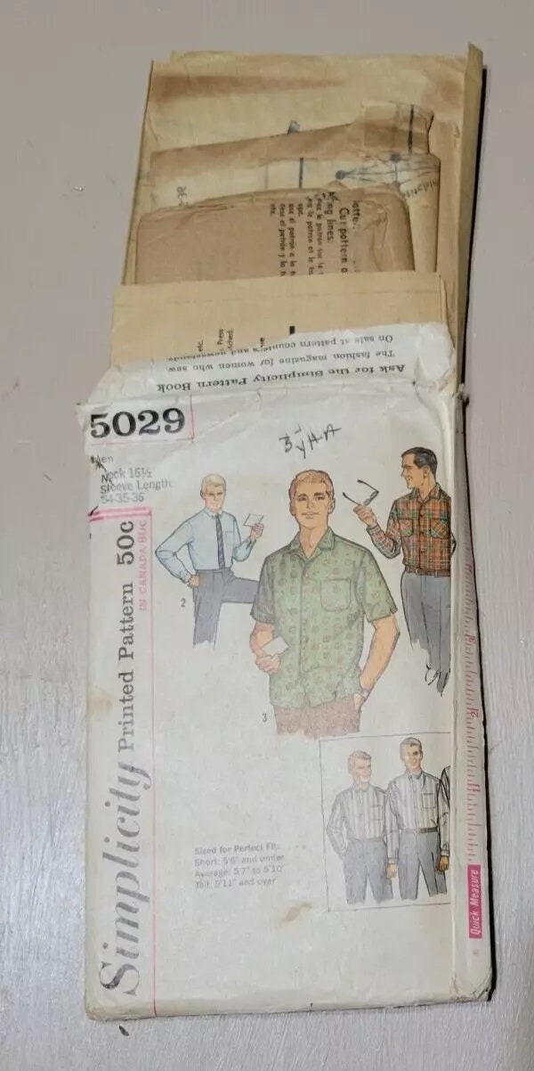 Set 3 Simplicity Printed Patterns CUT c 1970s Men Shirts Suits Pants Cuffs