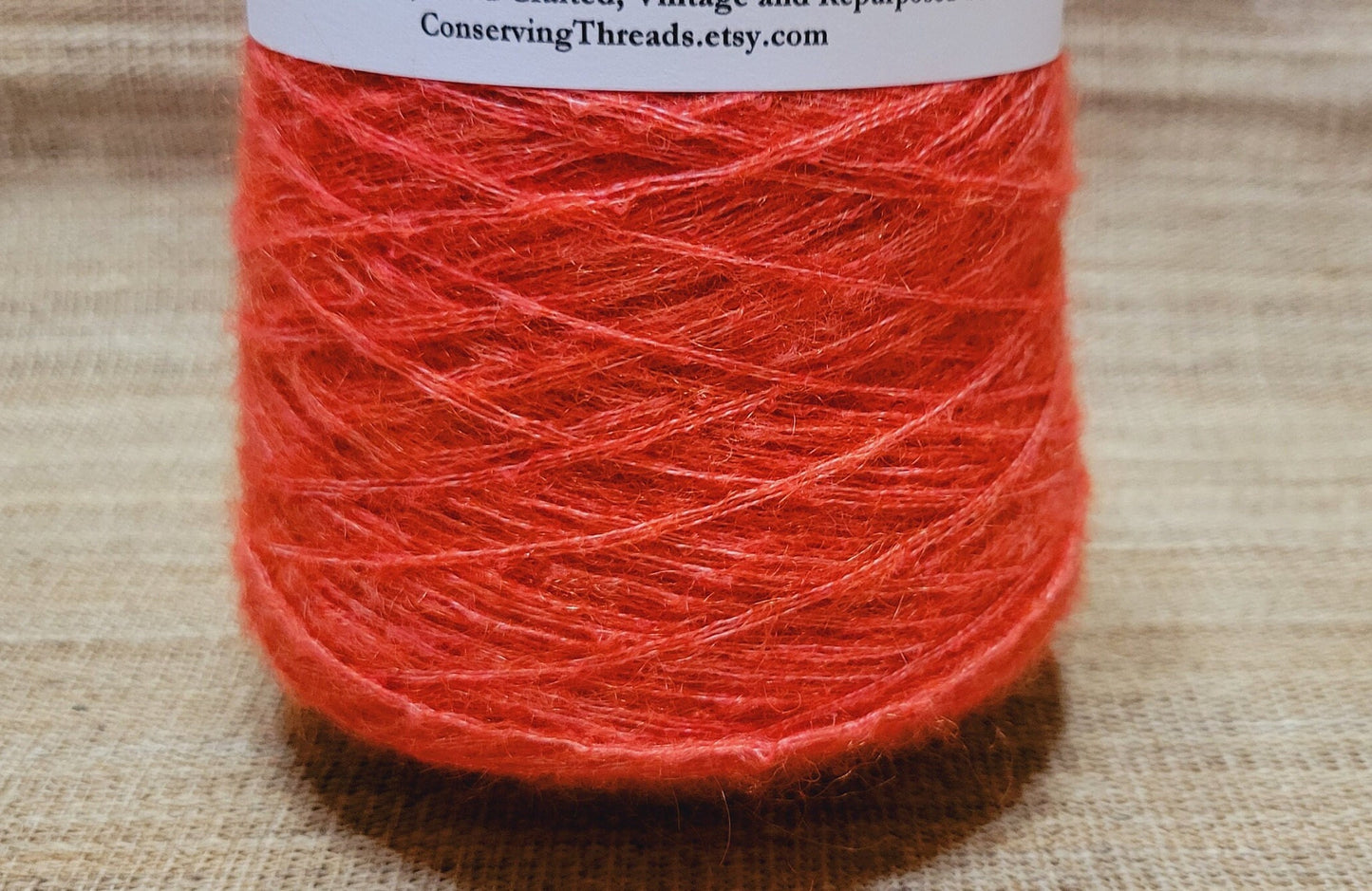 Orange Reclaimed Wool, Mohair, Nylon and Acrylic. Sherbet Orange. 880 Yards Cone. Lace Weight. Recycled Sweater Yarn.