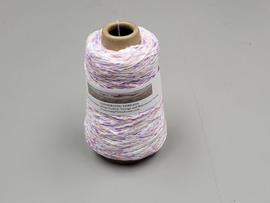 Cotton Yarn Splatter Purple, Pink, White, Hand Spun, 2 Ply Fingering Weight on Cone. Great for Knitting, Crochet, Weaving, Big Stitching