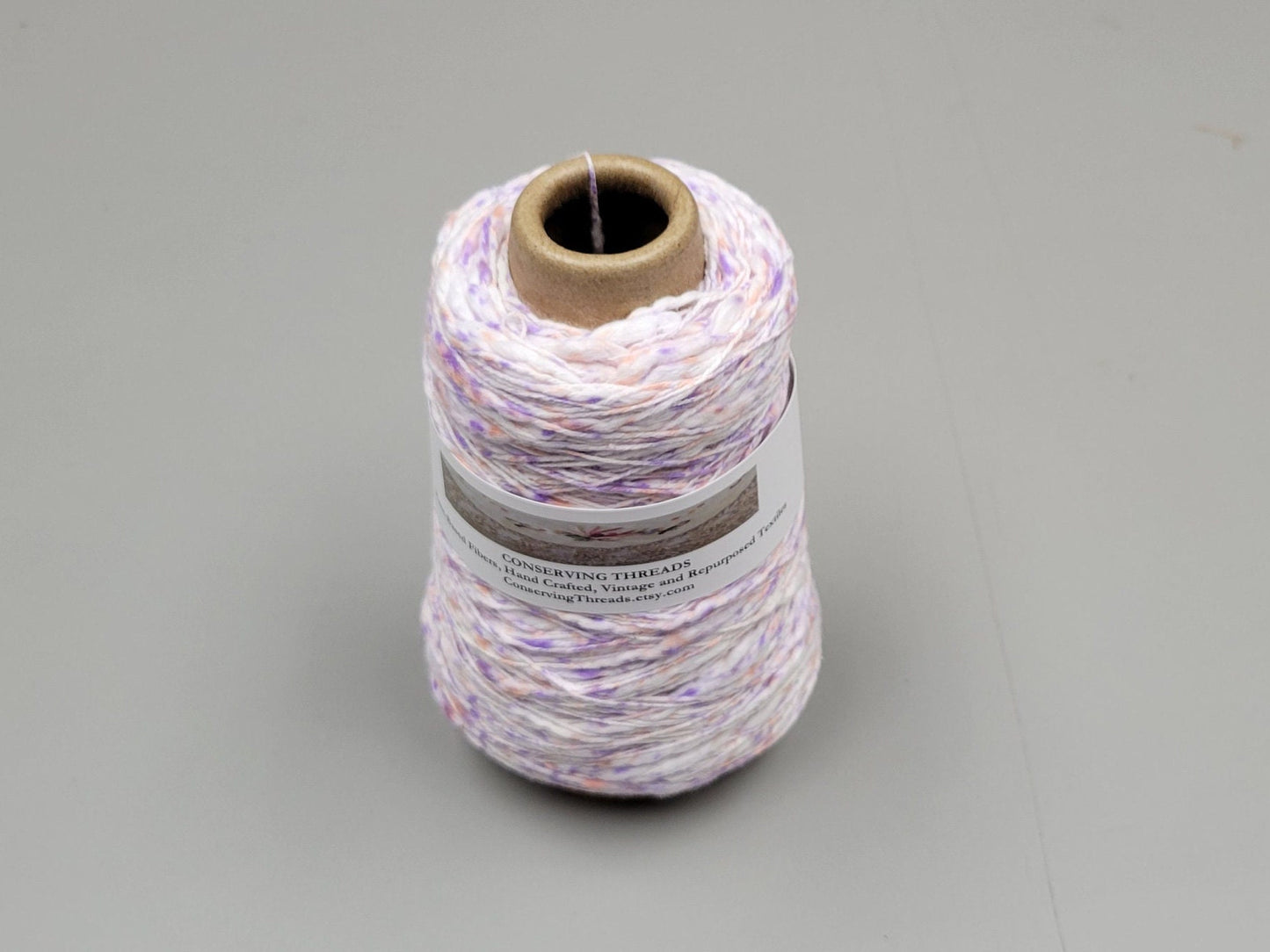 Cotton Yarn Splatter Purple, Pink, White, Hand Spun, 2 Ply Fingering Weight on Cone. Great for Knitting, Crochet, Weaving, Big Stitching