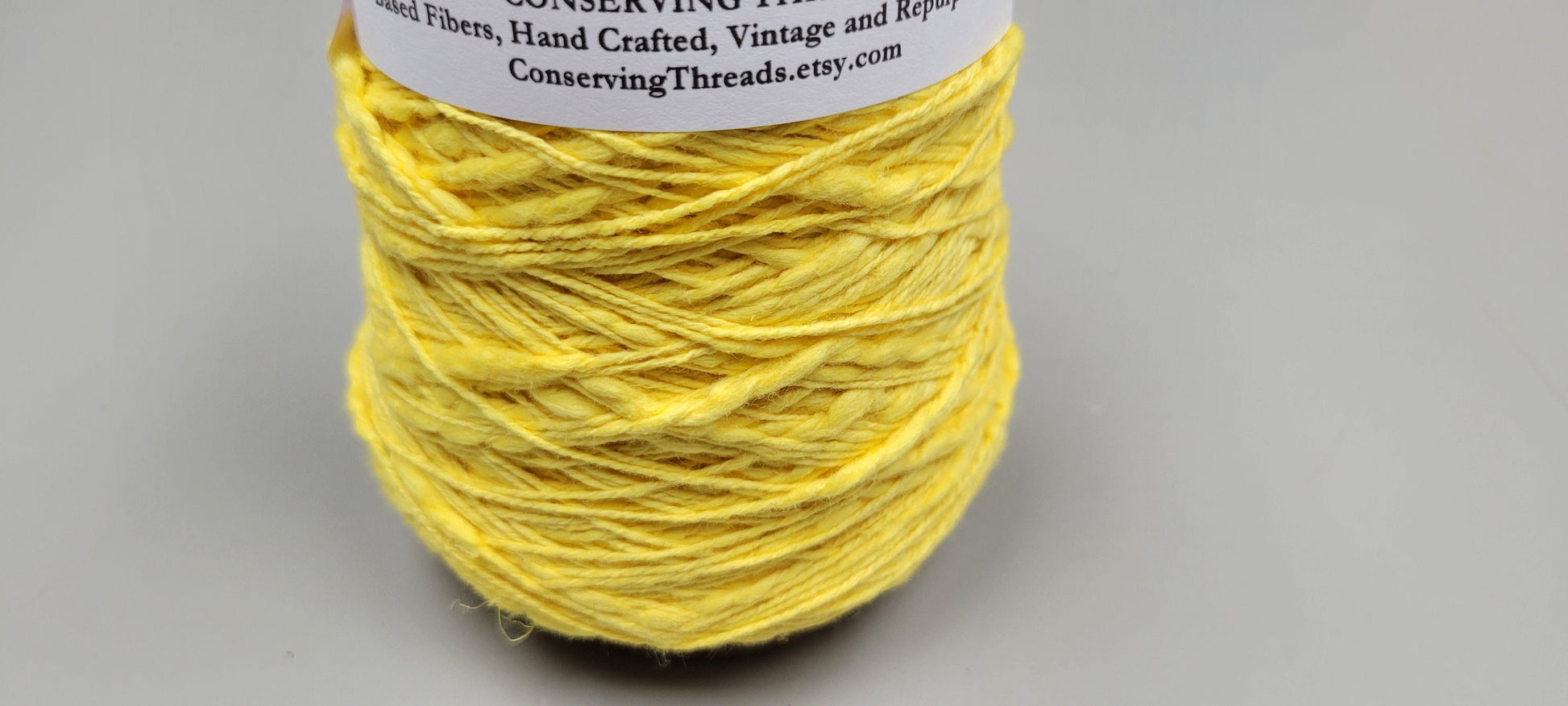 Cotton Yarn Yellow, Hand Spun, 2 Ply Fingering Weight on Cone. Great for Knitting, Crochet, Weaving, Big Stitching