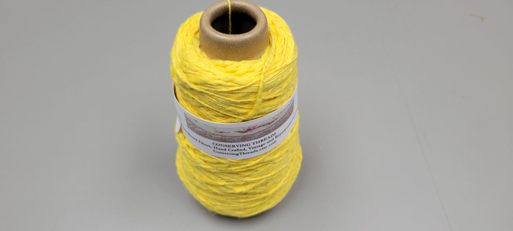 Cotton Yarn Yellow, Hand Spun, 2 Ply Fingering Weight on Cone. Great for Knitting, Crochet, Weaving, Big Stitching