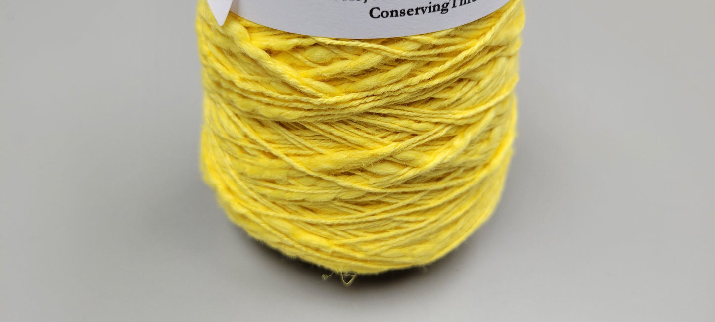 Cotton Yarn Yellow, Hand Spun, 2 Ply Fingering Weight on Cone. Great for Knitting, Crochet, Weaving, Big Stitching