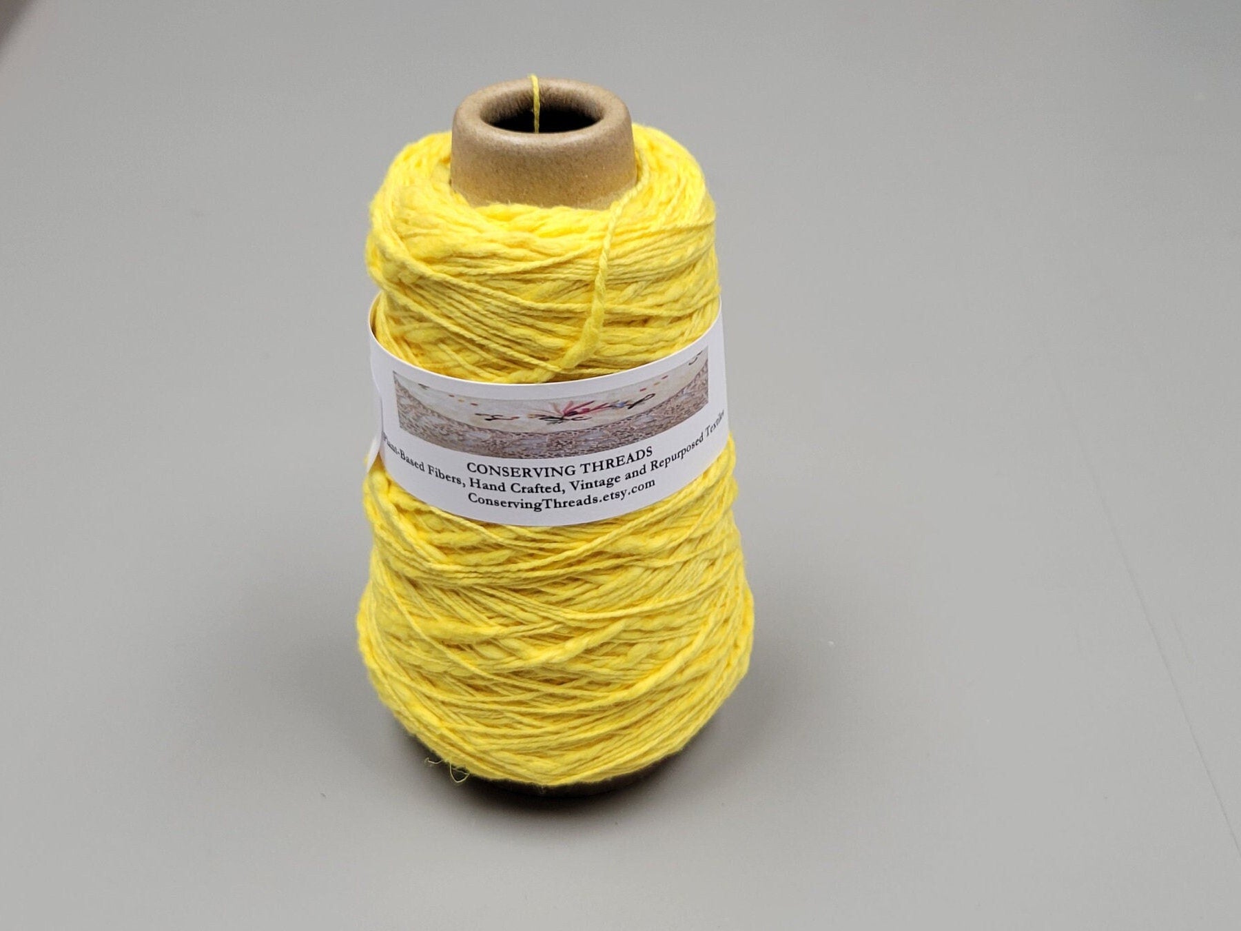 Cotton Yarn Yellow, Hand Spun, 2 Ply Fingering Weight on Cone. Great for Knitting, Crochet, Weaving, Big Stitching