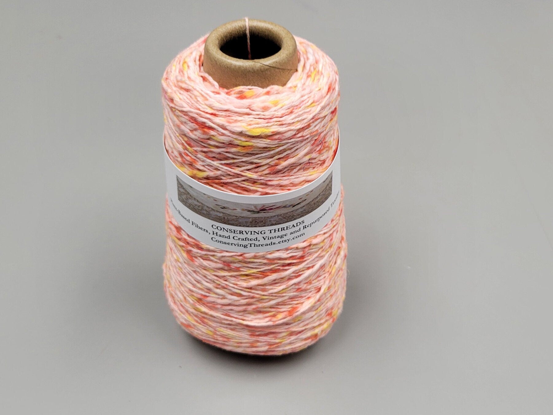 Cotton Yarn Splatter Yellow, Red, White, Hand Spun, 2 Ply Fingering Weight on Cone. Great for Knitting, Crochet, Weaving, Big Stitching