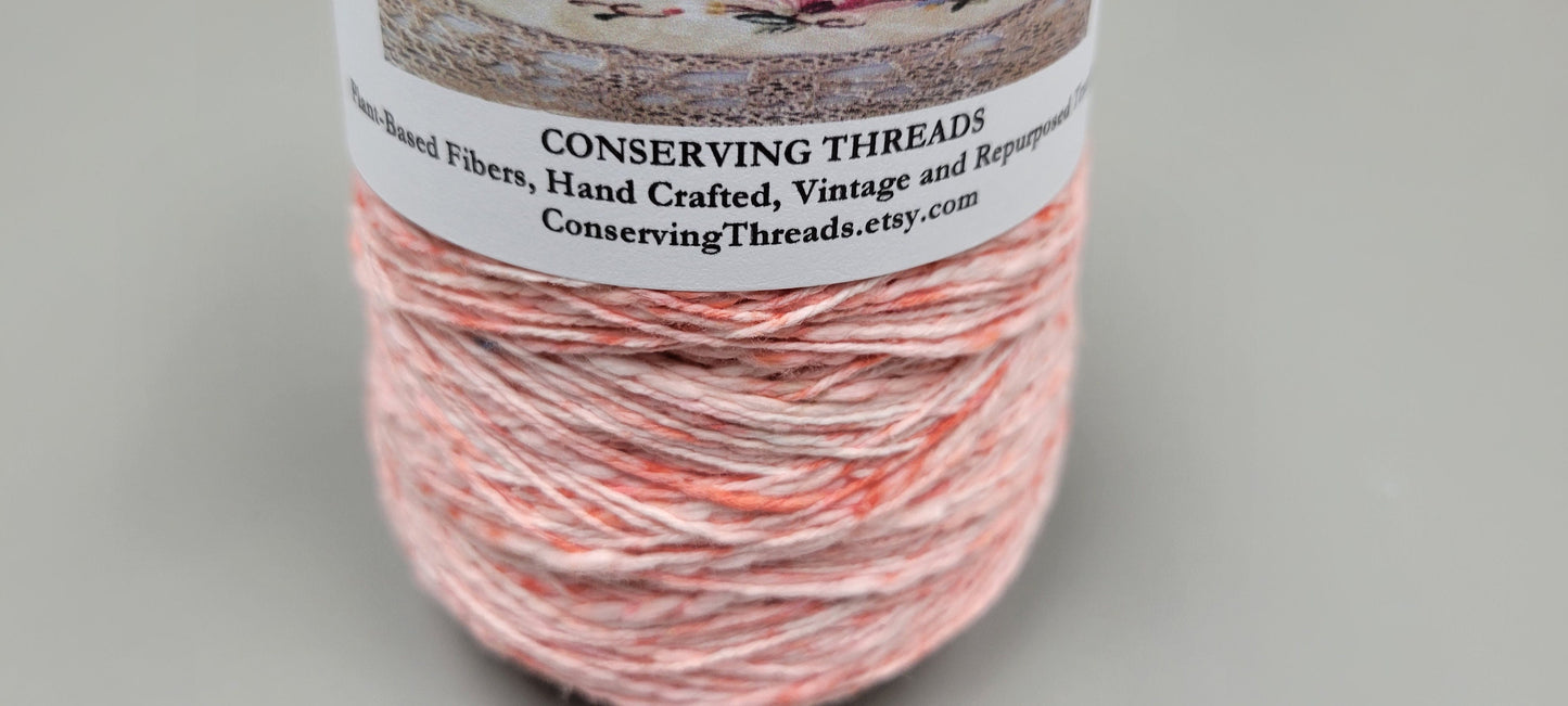 Cotton Yarn Splatter Red and White, Hand Spun, 2 Ply Fingering Weight on Cone. Great for Knitting, Crochet, Weaving, Big Stitching