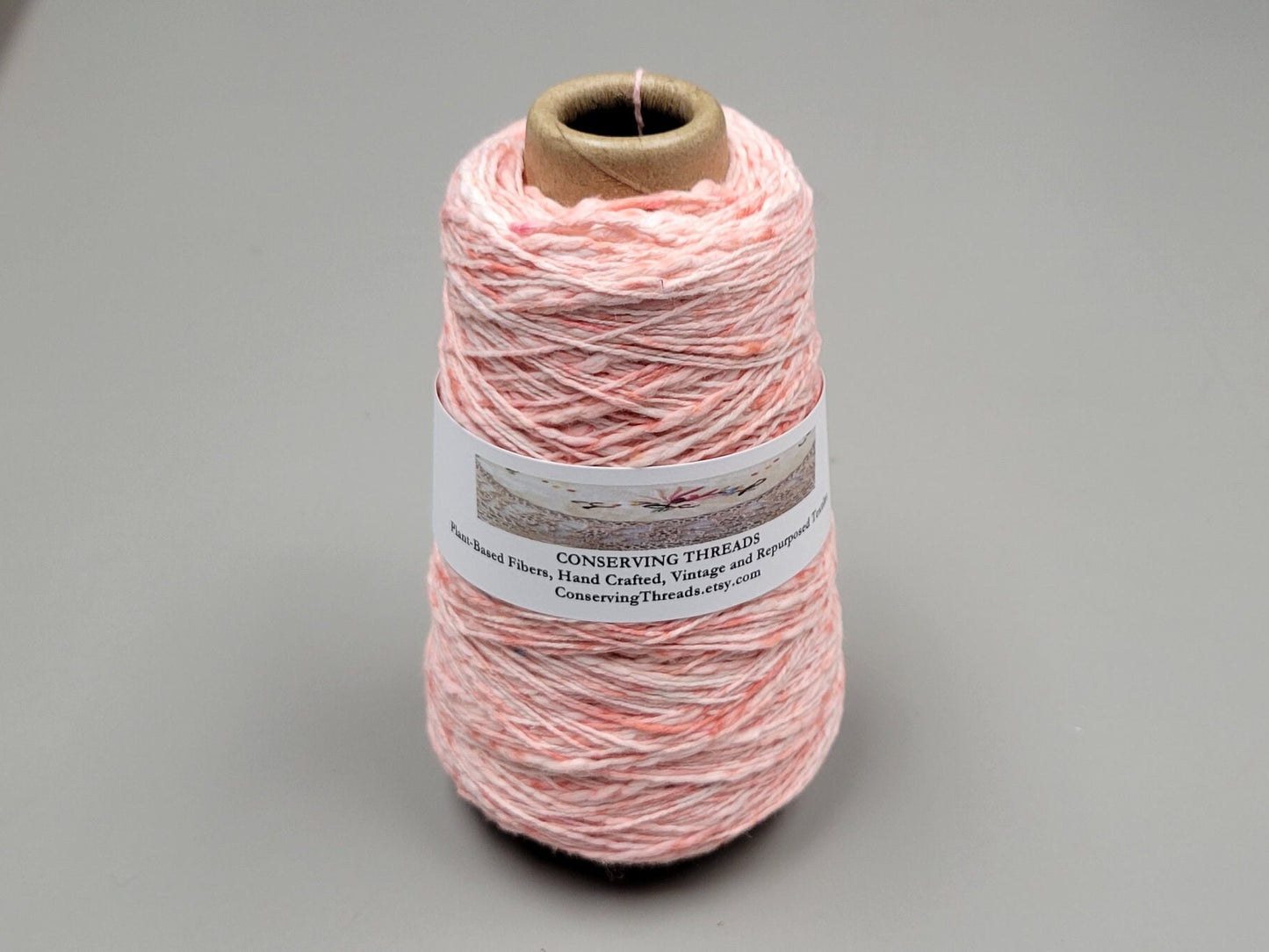 Cotton Yarn Splatter Red and White, Hand Spun, 2 Ply Fingering Weight on Cone. Great for Knitting, Crochet, Weaving, Big Stitching