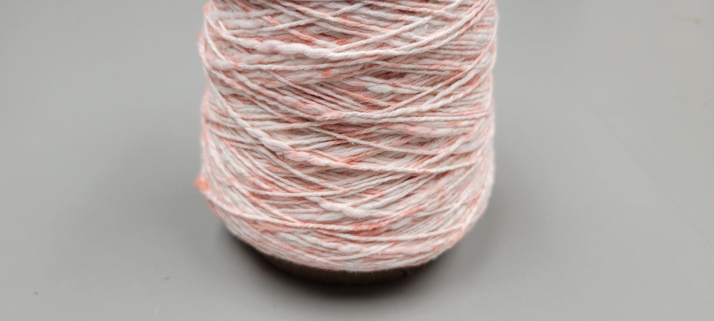 Cotton Yarn Splatter Light Red and White, Hand Spun, 2 Ply Fingering Weight on Cone. Great for Knitting, Crochet, Weaving, Big Stitching