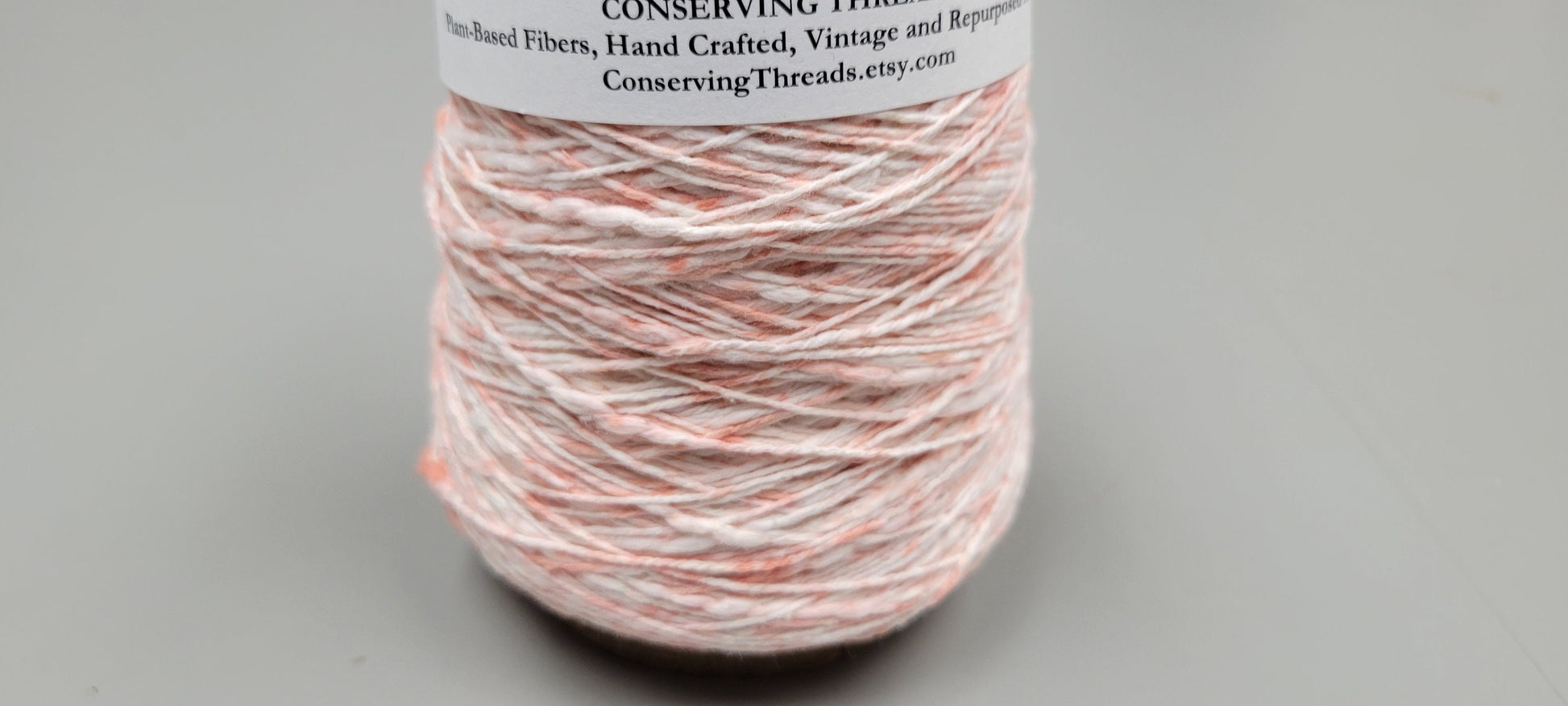 Cotton Yarn Splatter Light Red and White, Hand Spun, 2 Ply Fingering Weight on Cone. Great for Knitting, Crochet, Weaving, Big Stitching