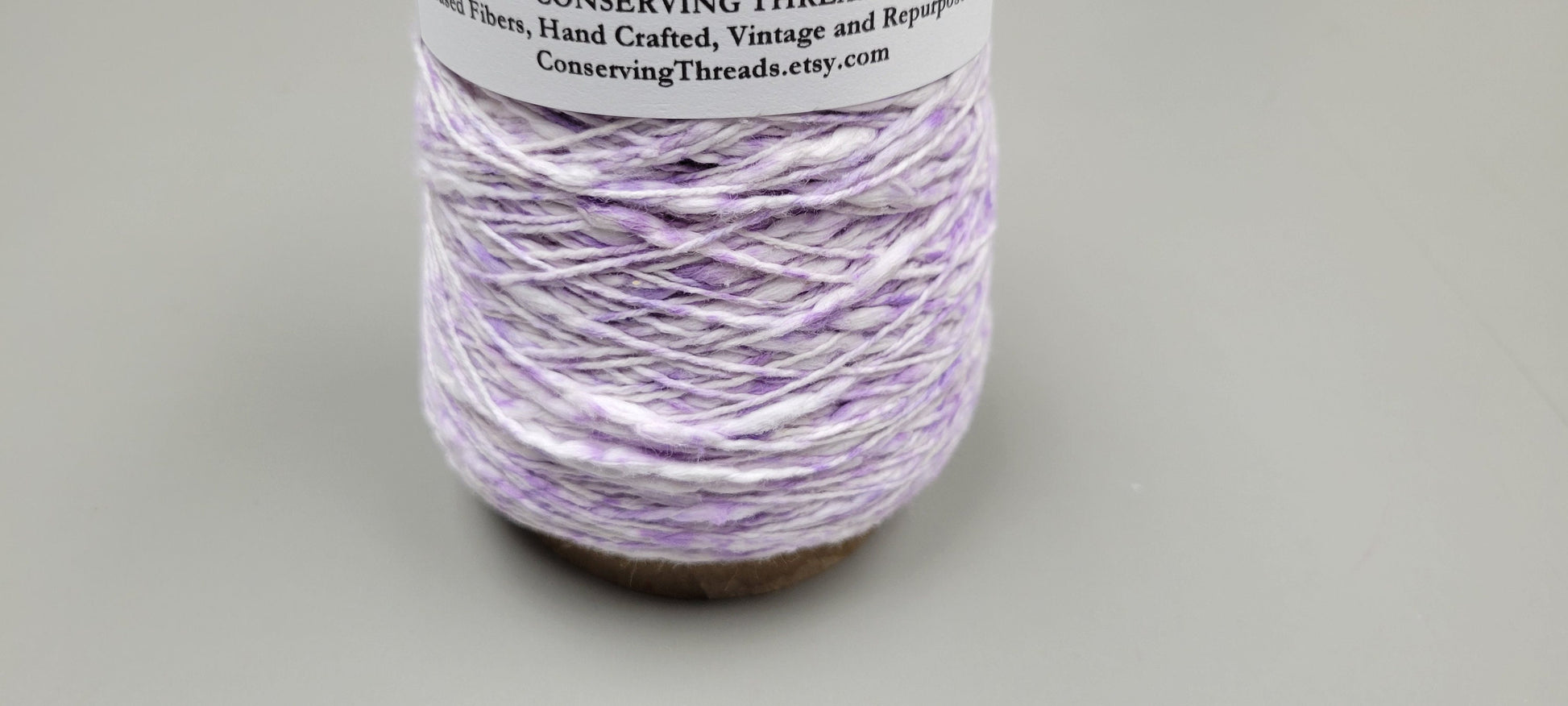 Cotton Yarn Splatter Purple and White, Hand Spun, 2 Ply Fingering Weight on Cone. Great for Knitting, Crochet, Weaving, Big Stitching