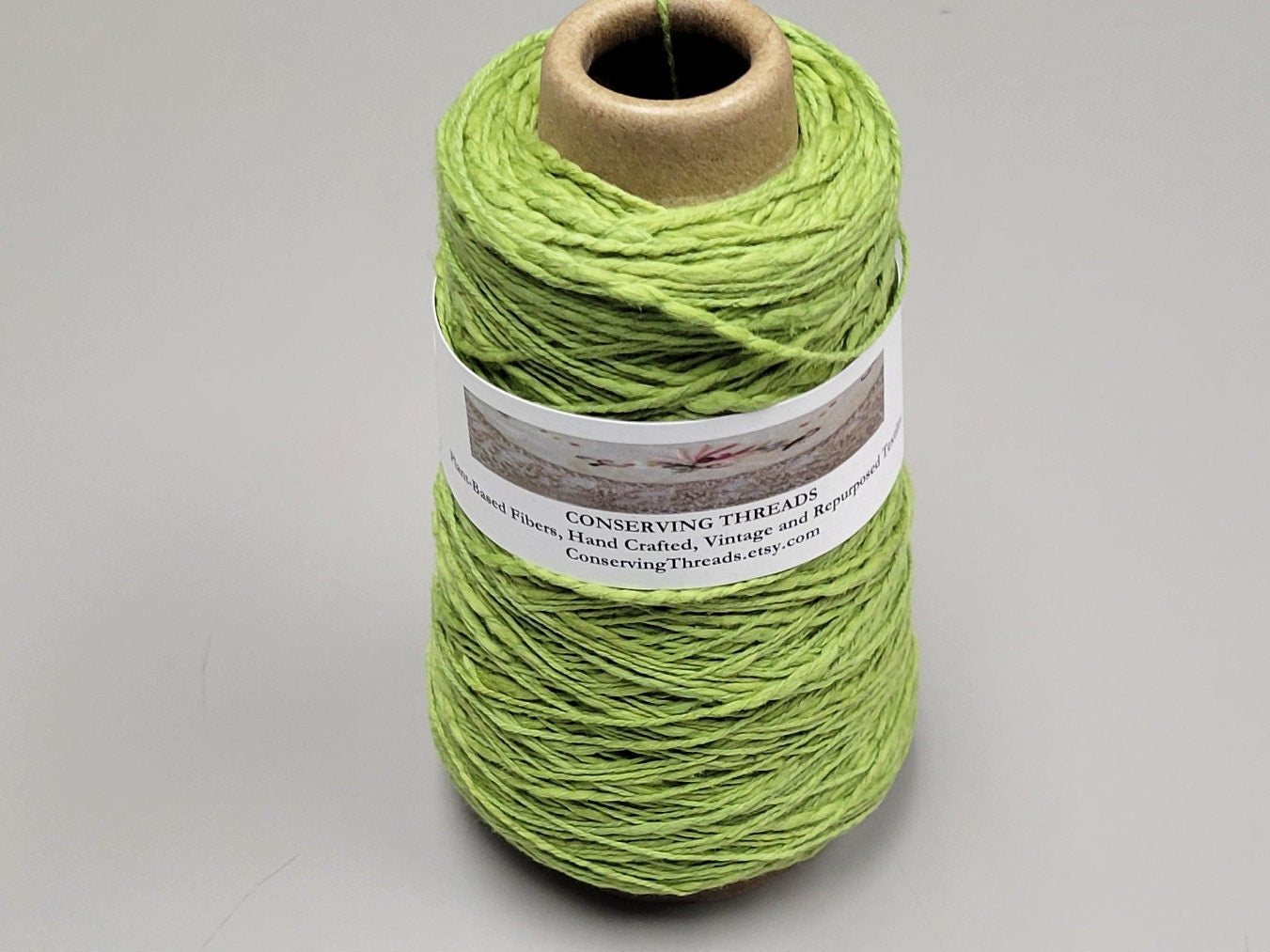 Cotton Yarn Green, Hand Spun, 2 Ply Fingering Weight on Cone. Great for Knitting, Crochet, Weaving, Big Stitching