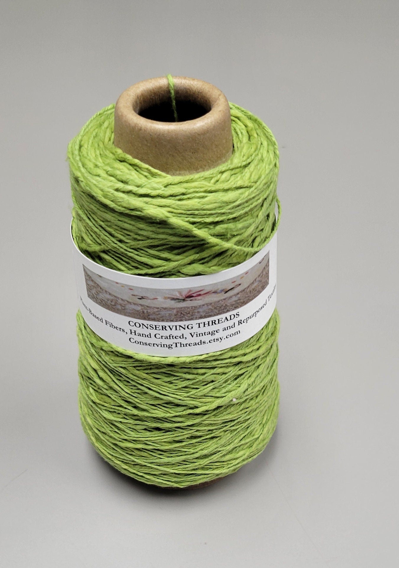 Cotton Yarn Green, Hand Spun, 2 Ply Fingering Weight on Cone. Great for Knitting, Crochet, Weaving, Big Stitching