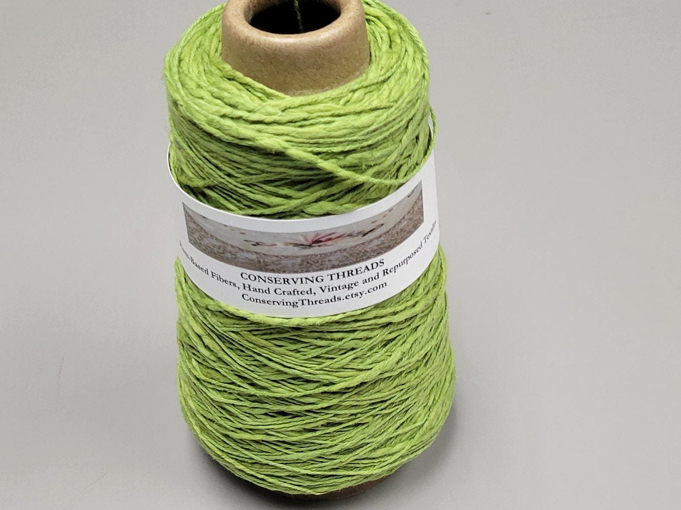 Cotton Yarn Green, Hand Spun, 2 Ply Fingering Weight on Cone. Great for Knitting, Crochet, Weaving, Big Stitching