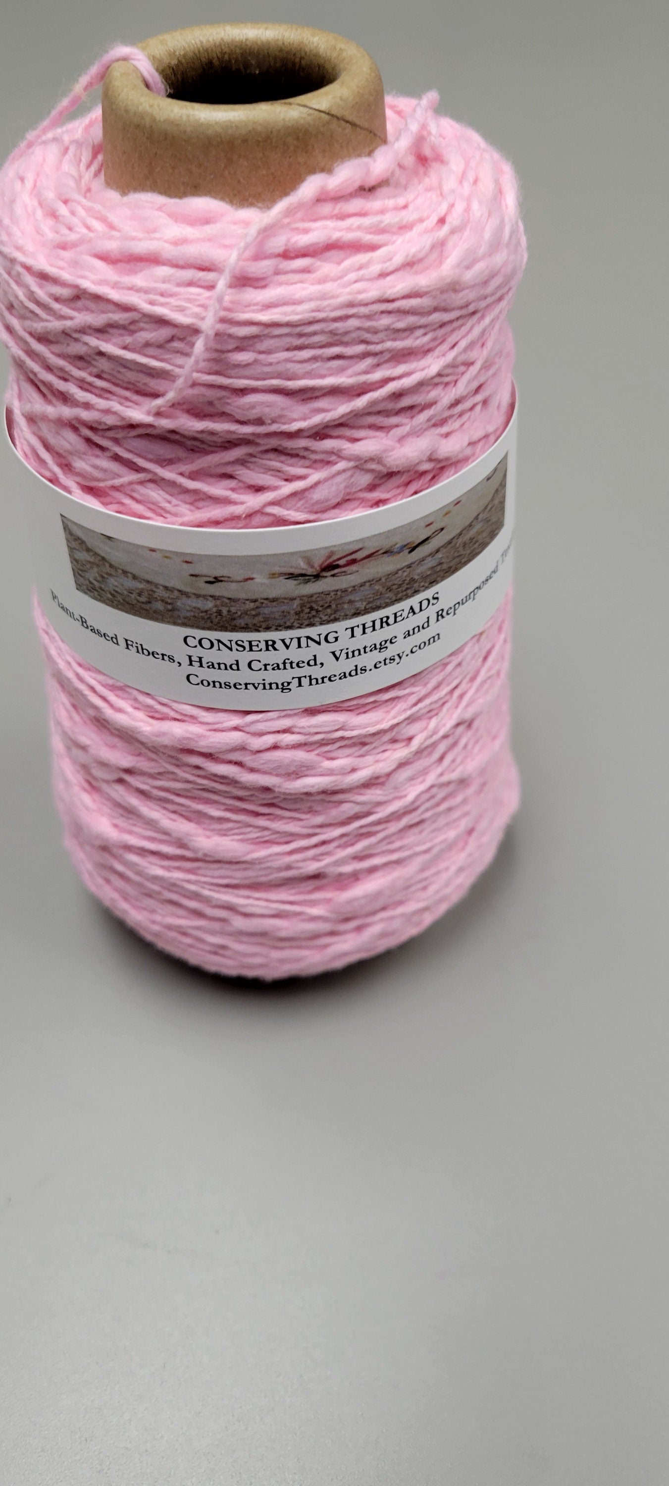 Cotton Yarn Pink, Hand Spun, 2 Ply Fingering Weight on Cone. Great for Knitting, Crochet, Weaving, Big Stitching