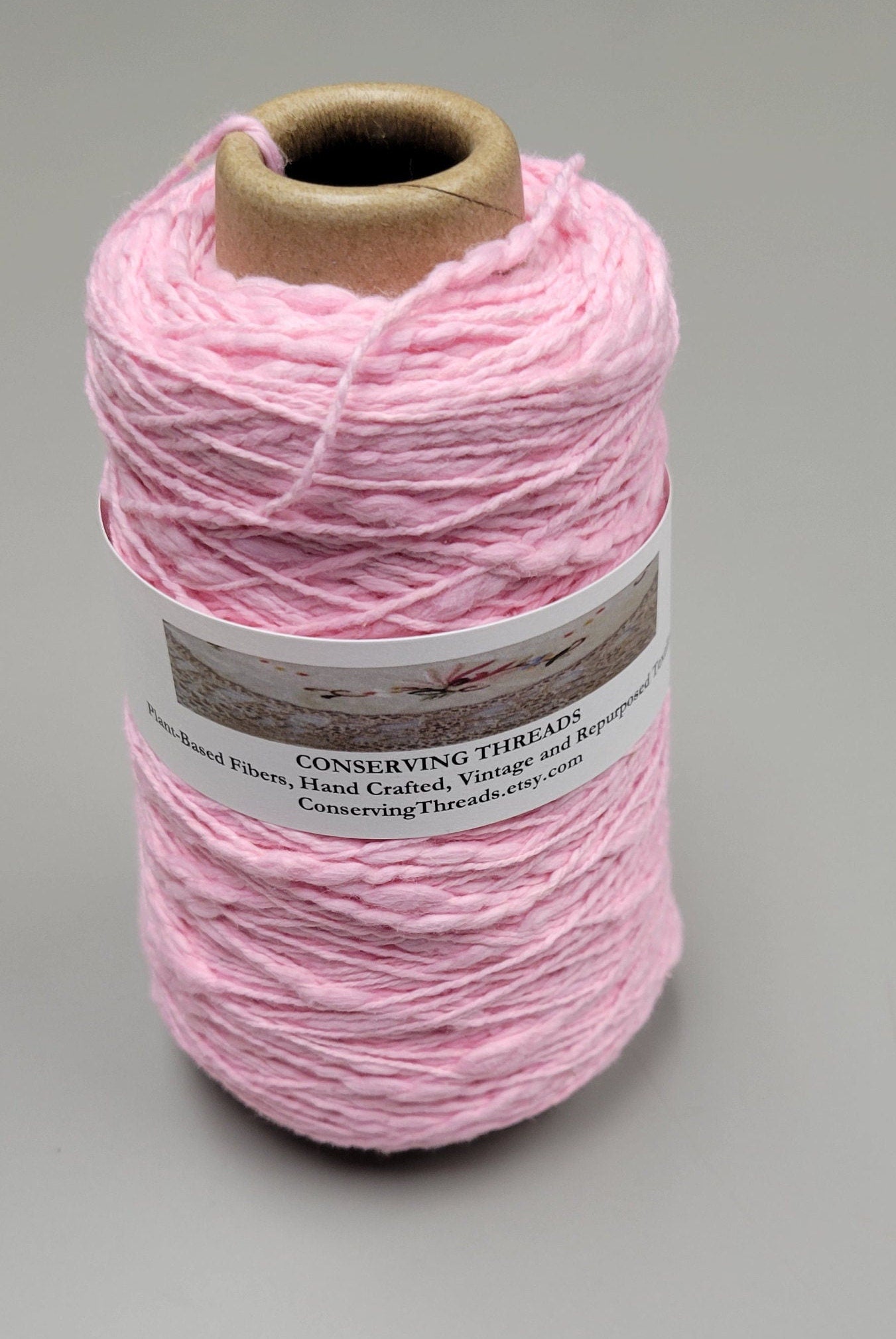 Cotton Yarn Pink, Hand Spun, 2 Ply Fingering Weight on Cone. Great for Knitting, Crochet, Weaving, Big Stitching