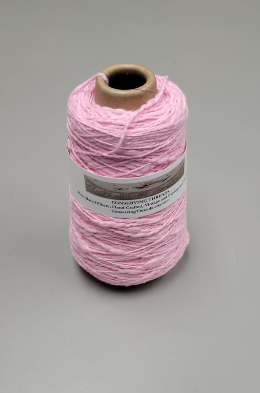 Cotton Yarn Pink, Hand Spun, 2 Ply Fingering Weight on Cone. Great for Knitting, Crochet, Weaving, Big Stitching