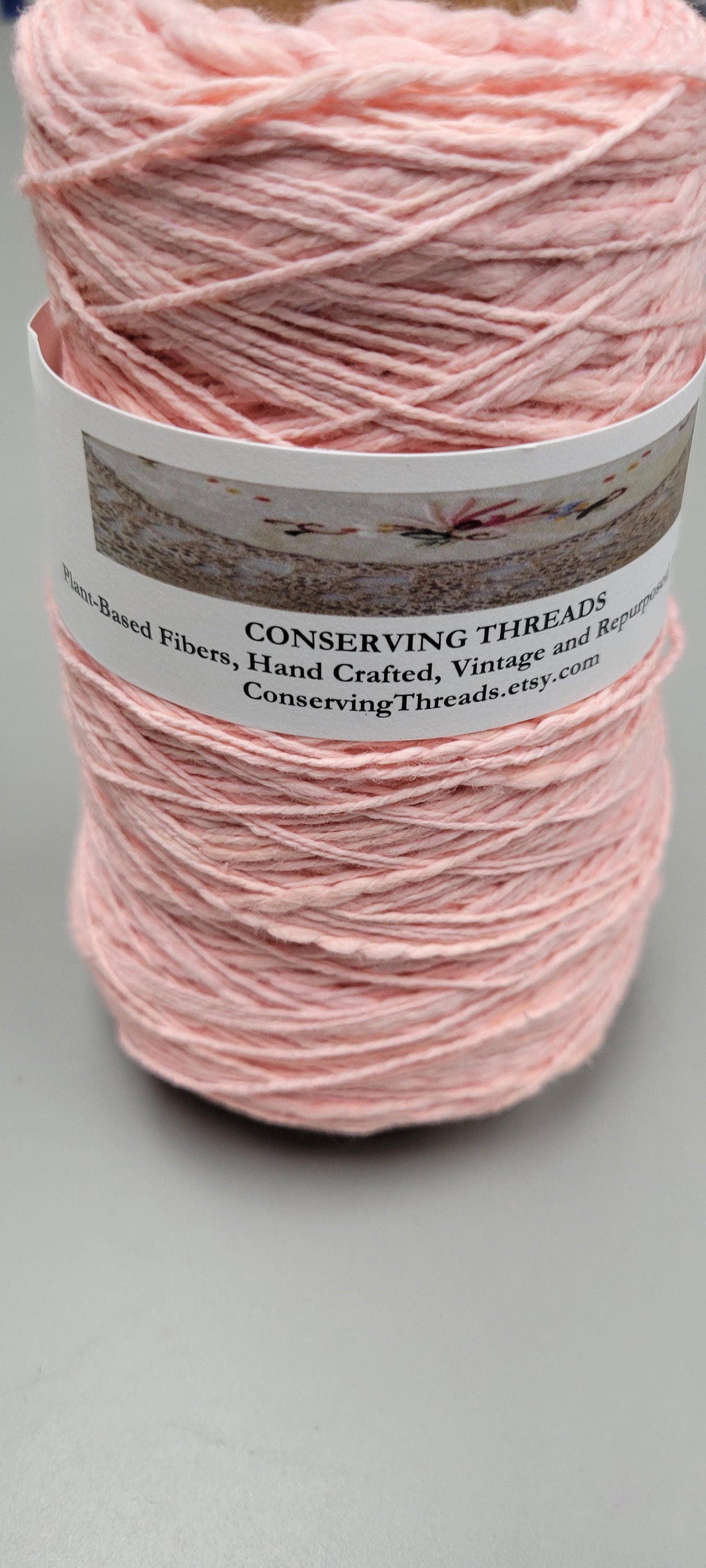 Cotton Yarn Peach, Hand Spun, 2 Ply Fingering Weight on Cone. Great for Knitting, Crochet, Weaving, Big Stitching