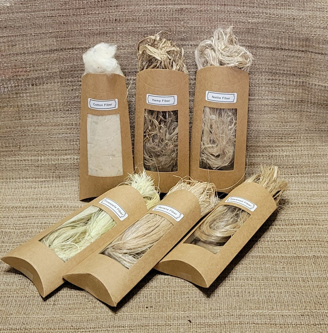 Cellulose Fiber Sample Set - Cotton, Hemp, Nettle, Pineapple, Banana, Seaweed - 0.5 oz each