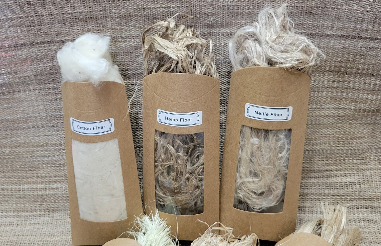 Cellulose Fiber Sample Set - Cotton, Hemp, Nettle, Pineapple, Banana, Seaweed - 0.5 oz each