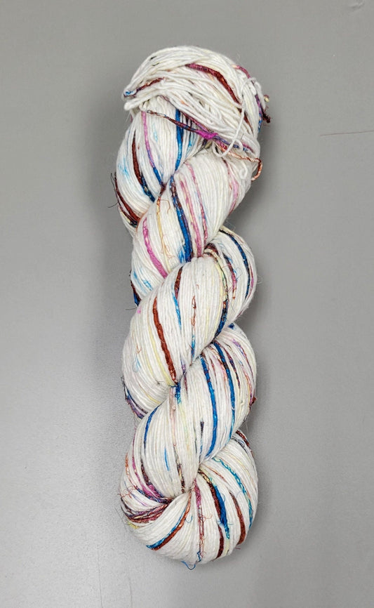 Pasting Yarn - Cotton Yarn Painted Using Silk Saree Waste. 1 Ply. 100 gram. Rainbow.