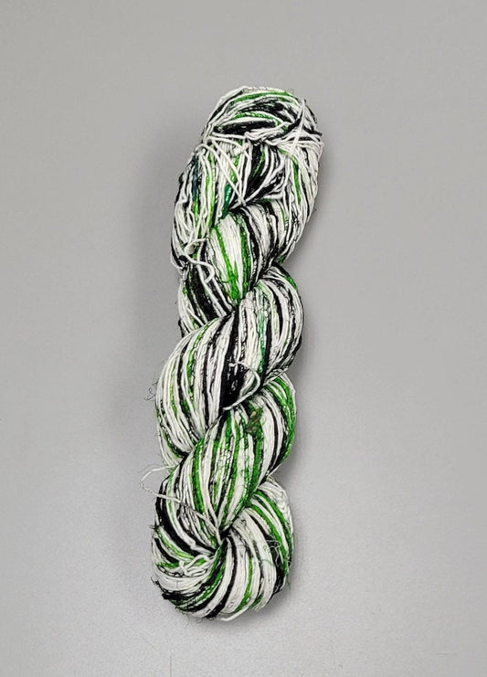 Pasting Yarn - Cotton Yarn Painted Using Silk Saree Waste. 1 Ply. 100 gram. Green.