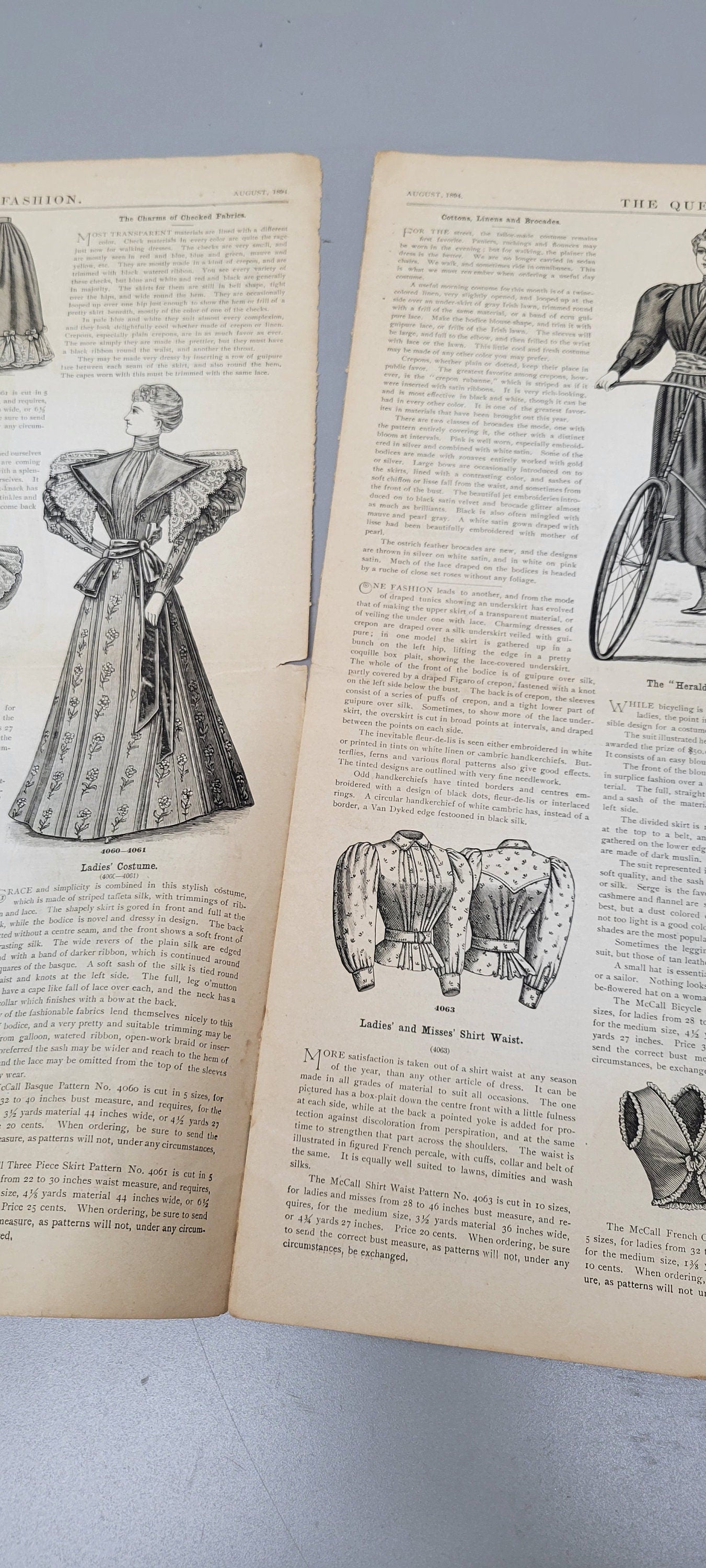 1894 Original The Queen of Fashion Paper August. The McCalls Co. The Best Ladies' Fashion Journal Catalog, Mail Order, Vol 21 No 12.