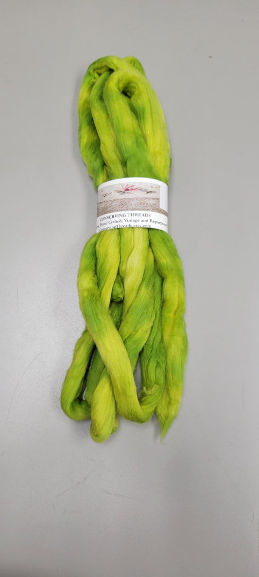 Cotton Sliver, 1/2 oz (0.5 ounce), Green (Yellowish) USA Grown Acala Cotton Sliver, Hand Dyed. Spin Cotton!!! Crafts and Fiber Arts