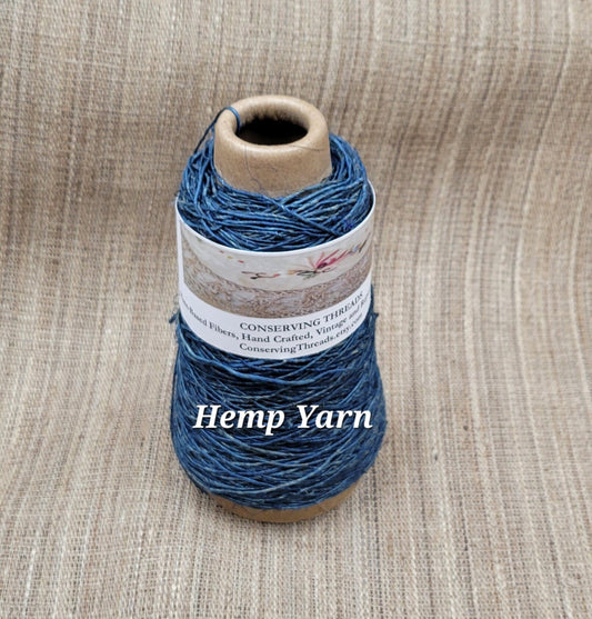 Hemp Yarn, 200 Yards, Indigo Dyed. Hand-Spun Skein Natural, Great for Kitting, Basketry, Crochet, Weaving, Slow Stitching & Fiber Arts