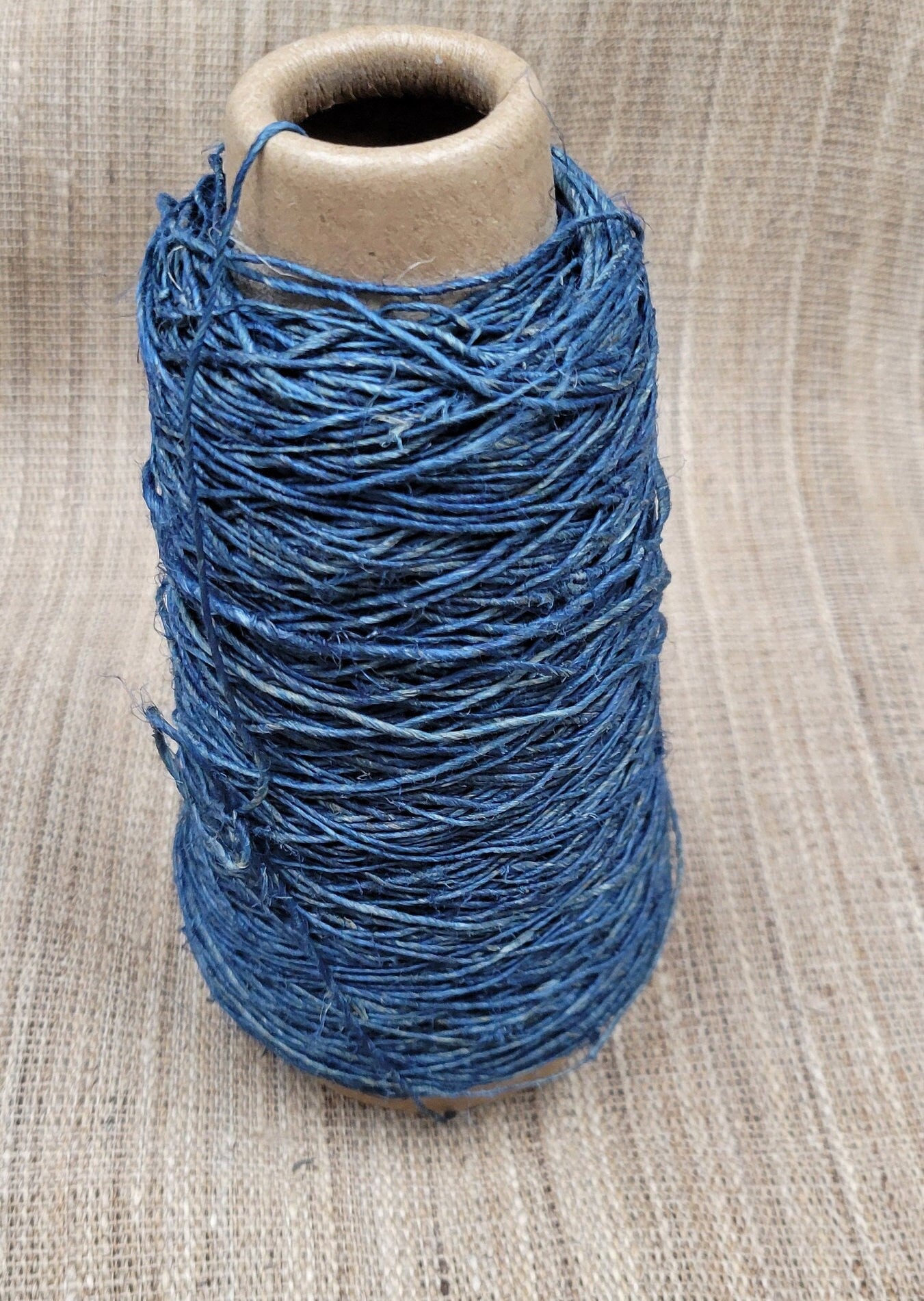 Hemp Yarn, 200 Yards, Indigo Dyed. Hand-Spun Skein Natural, Great for Kitting, Basketry, Crochet, Weaving, Slow Stitching & Fiber Arts