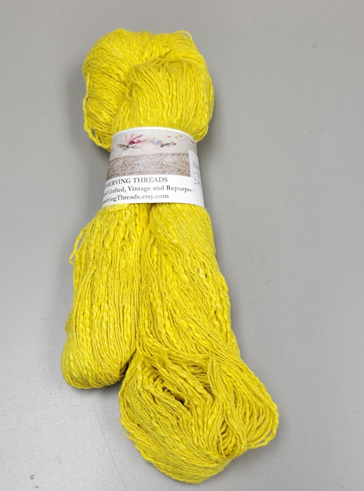 Cotton Yarn Yellow, Hand Spun, 2 Ply, Fingering Weight. Natural. Great for Knitting, Crochet, Fiber, Weaving, Big Stitching