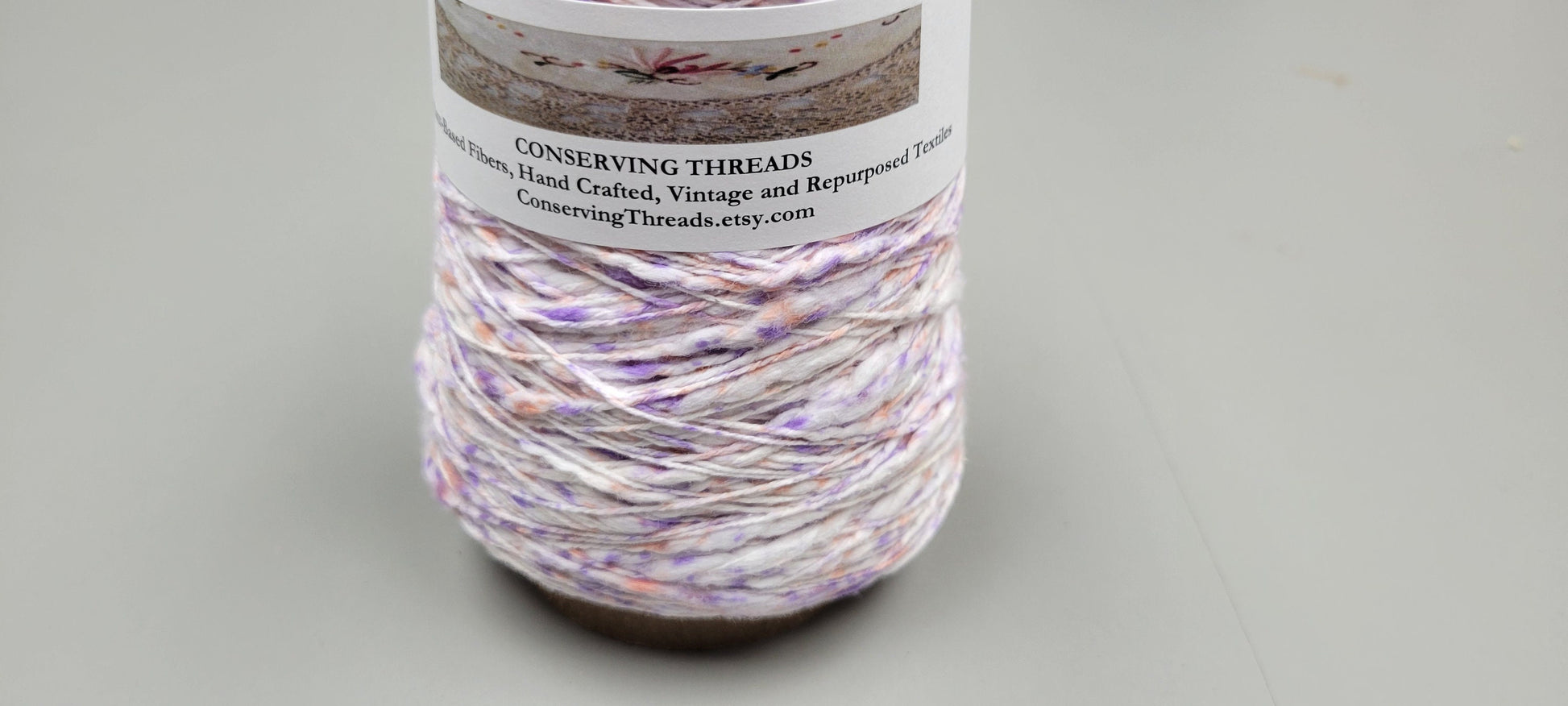 Cotton Yarn Splatter Purple, Pink, White, Hand Spun, 2 Ply Fingering Weight on Cone. Great for Knitting, Crochet, Weaving, Big Stitching