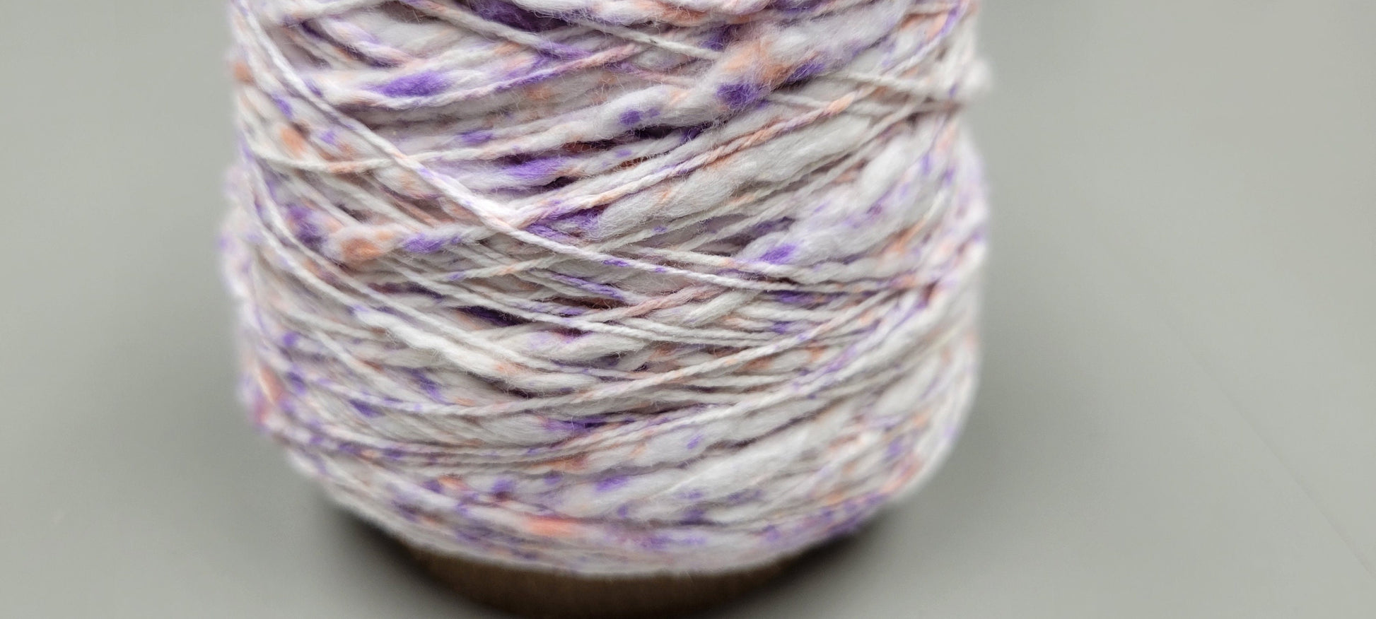 Cotton Yarn Splatter Purple, Pink, White, Hand Spun, 2 Ply Fingering Weight on Cone. Great for Knitting, Crochet, Weaving, Big Stitching