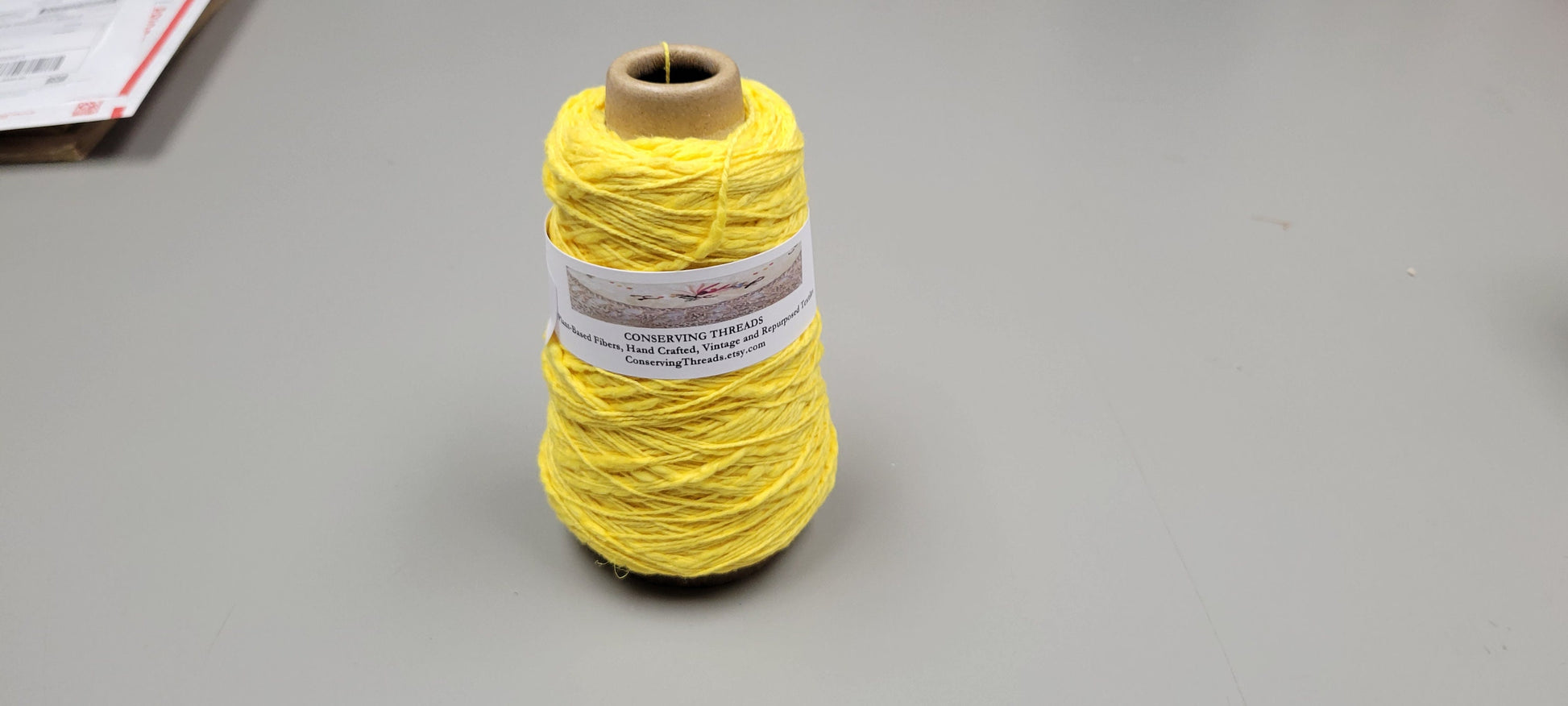 Cotton Yarn Yellow, Hand Spun, 2 Ply Fingering Weight on Cone. Great for Knitting, Crochet, Weaving, Big Stitching