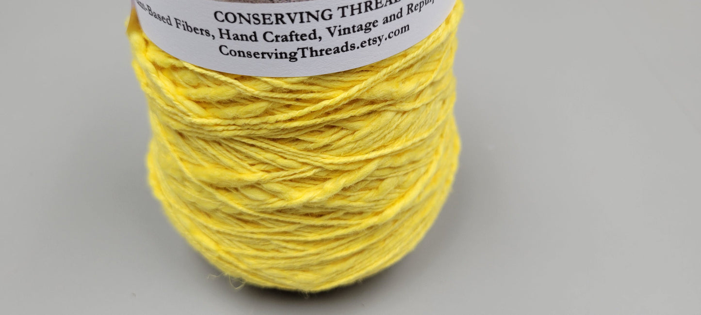 Cotton Yarn Yellow, Hand Spun, 2 Ply Fingering Weight on Cone. Great for Knitting, Crochet, Weaving, Big Stitching