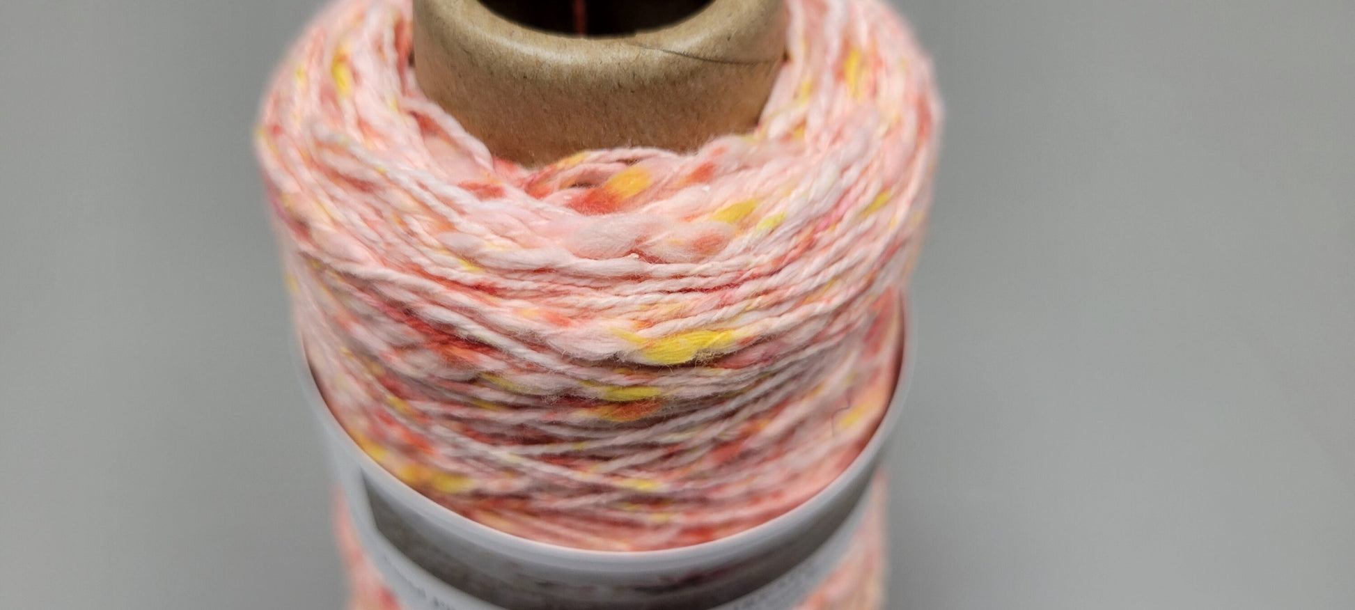 Cotton Yarn Splatter Yellow, Red, White, Hand Spun, 2 Ply Fingering Weight on Cone. Great for Knitting, Crochet, Weaving, Big Stitching