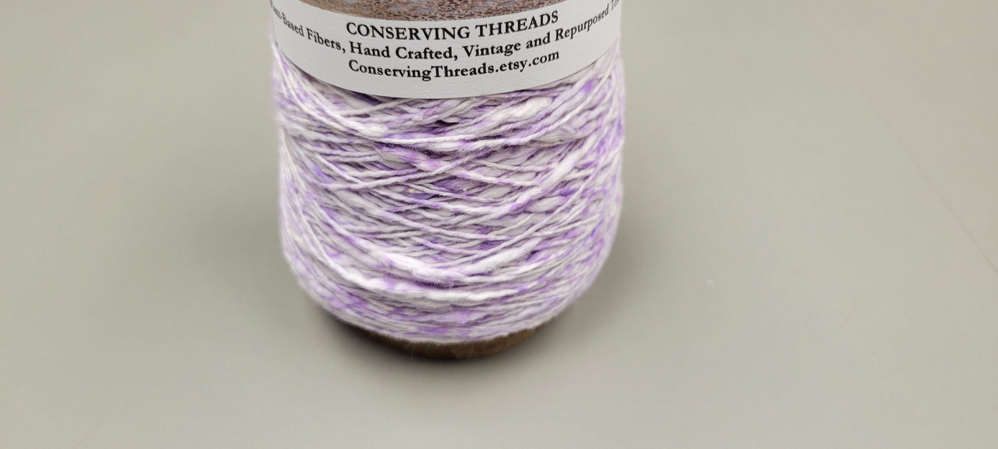 Cotton Yarn Splatter Purple and White, Hand Spun, 2 Ply Fingering Weight on Cone. Great for Knitting, Crochet, Weaving, Big Stitching