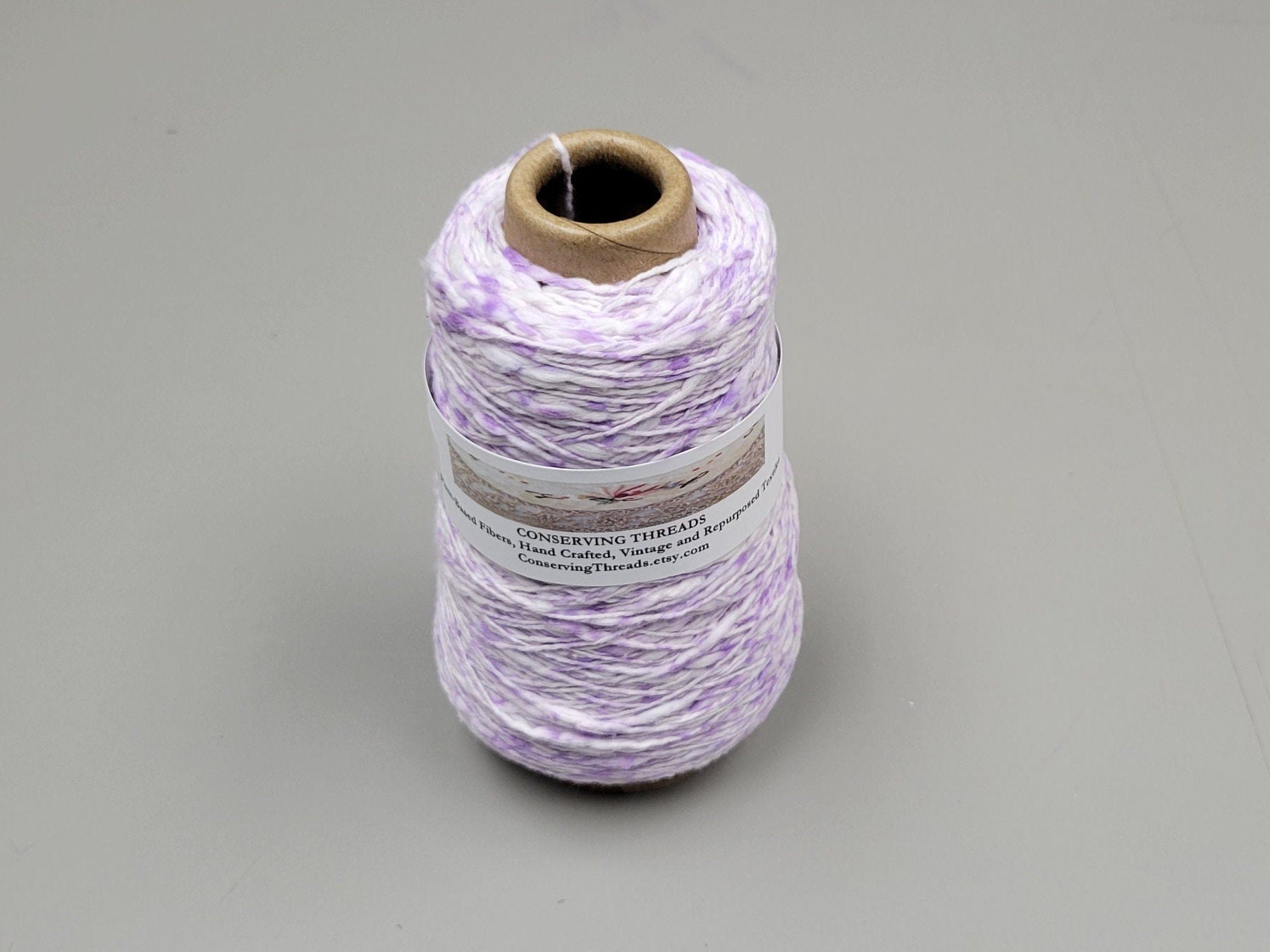 Cotton Yarn Splatter Purple and White, Hand Spun, 2 Ply Fingering Weight on Cone. Great for Knitting, Crochet, Weaving, Big Stitching