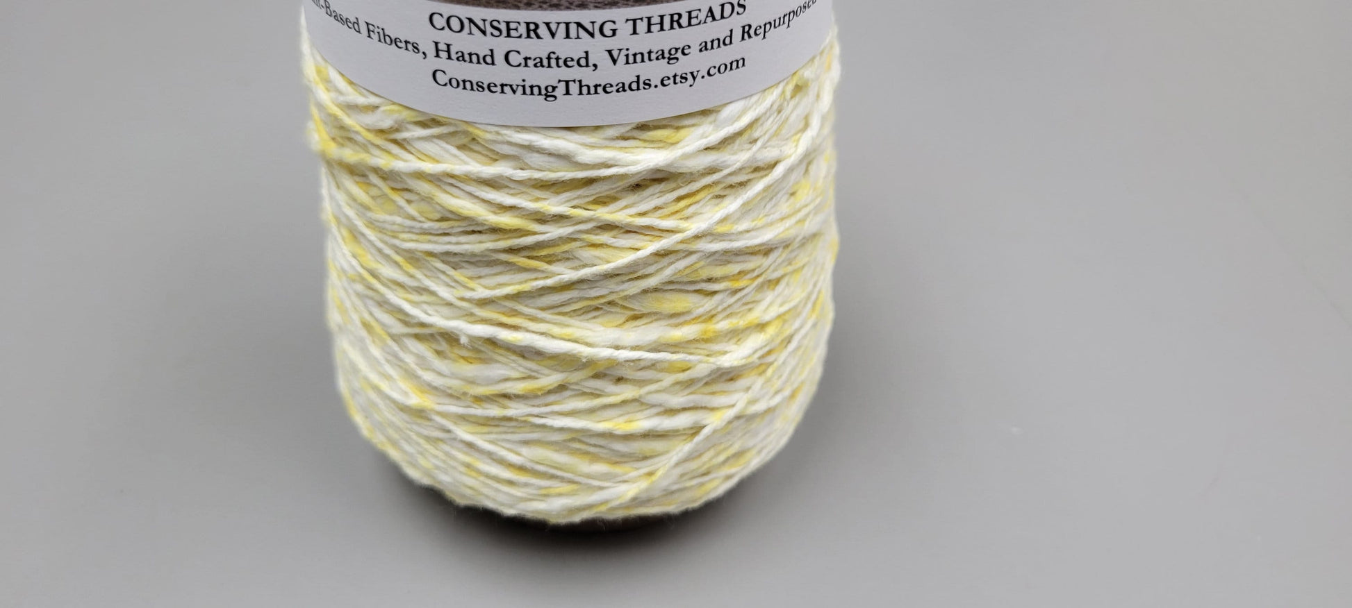 Cotton Yarn Splatter Yellow and White, Hand Spun, 2 Ply Fingering Weight on Cone. Great for Knitting, Crochet, Weaving, Big Stitching