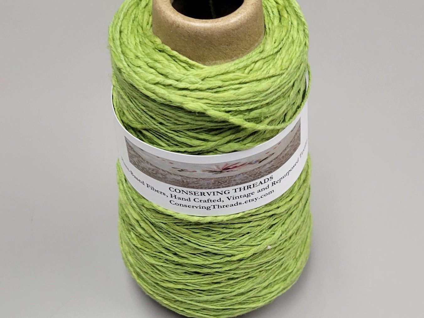 Cotton Yarn Green, Hand Spun, 2 Ply Fingering Weight on Cone. Great for Knitting, Crochet, Weaving, Big Stitching