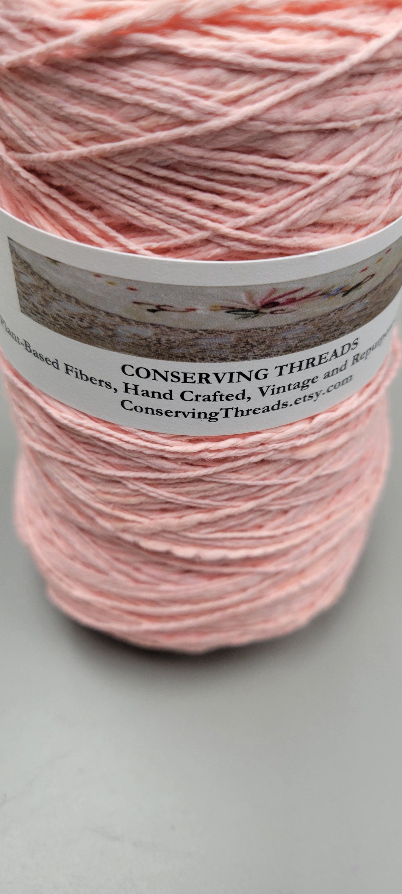 Cotton Yarn Peach, Hand Spun, 2 Ply Fingering Weight on Cone. Great for Knitting, Crochet, Weaving, Big Stitching