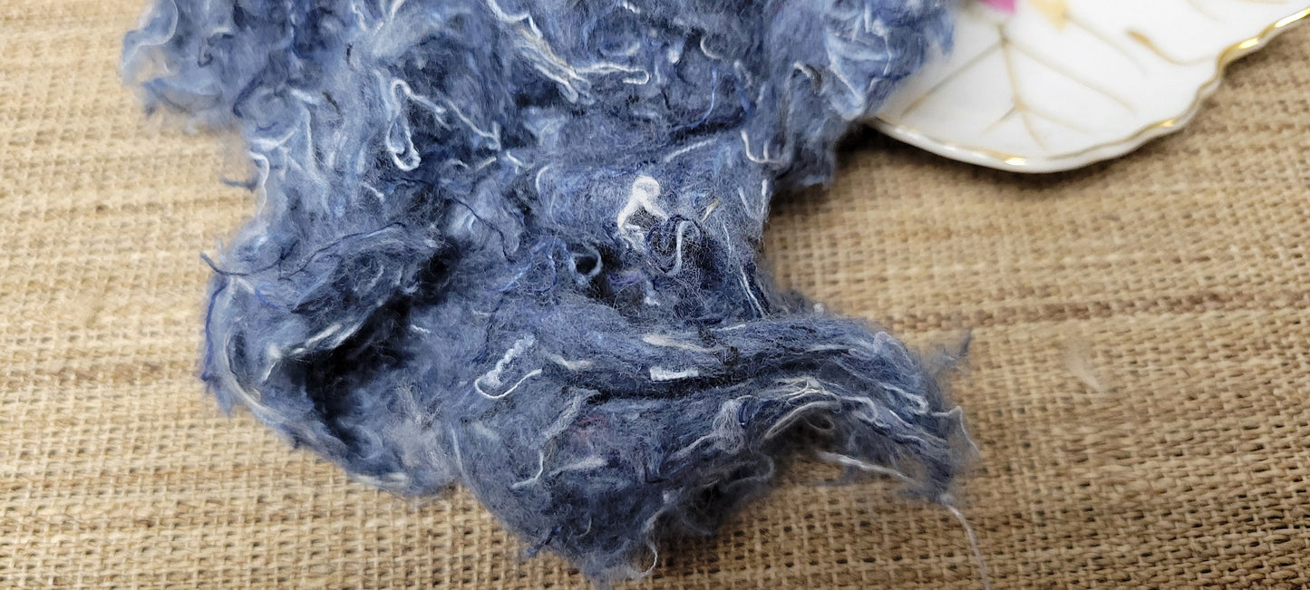 Cotton Shoddy Reclaimed Blue Cotton Fiber, Denim Jeans Upcycled into Cotton Fiber, Great for Your Next Spinning Project.