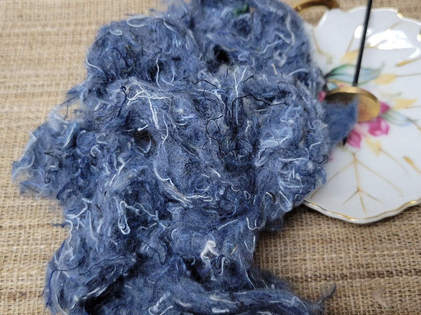 Cotton Shoddy Reclaimed Blue Cotton Fiber, Denim Jeans Upcycled into Cotton Fiber, Great for Your Next Spinning Project.