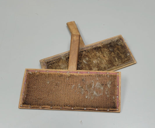 Vintage Pair Hand Carders for Combing Cotton "Old Whittemore Patent, No 10, Cotton, L. S. Watson & Co, Leicester, Mass".