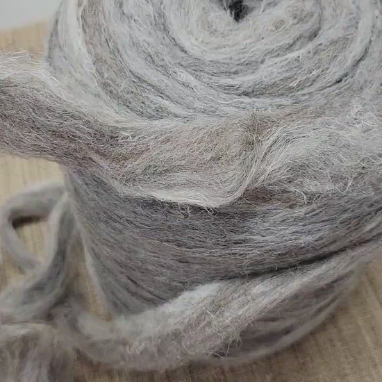 Hemp, Alpaca and Wool Fiber - 1 Pound Custom Blend Pin Draft Roving (20/50/30) Light Gray / Brown. Great for Weaving, Fiber Arts, Knitting