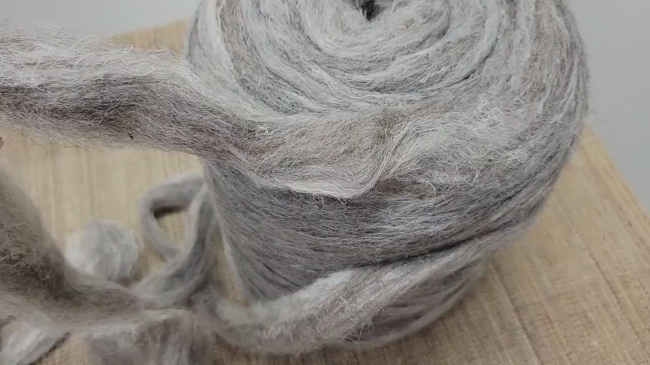 Hemp, Alpaca and Wool Fiber - 1 Pound Custom Blend Pin Draft Roving (20/50/30) Light Gray / Brown. Great for Weaving, Fiber Arts, Knitting