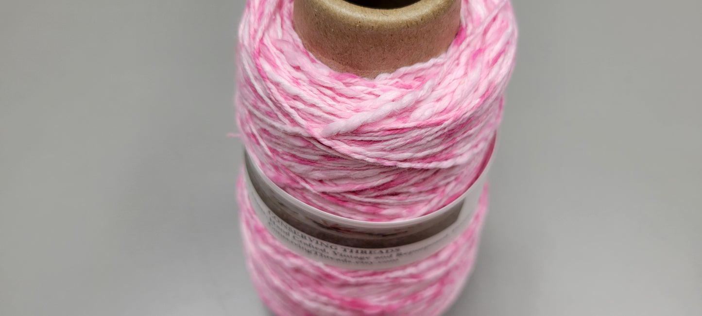 Cotton Yarn Splatter Pink & White, Hand Spun, 2 Ply Fingering Weight on Cone.