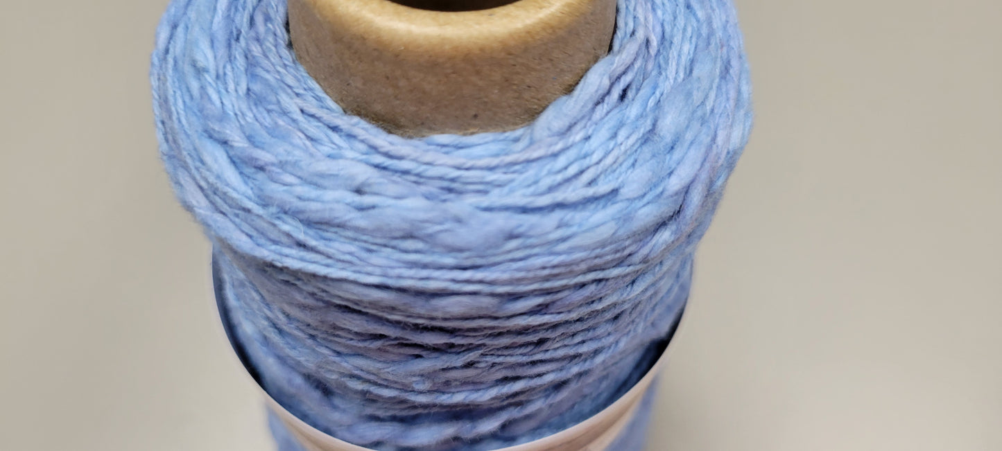 Cotton Yarn Blue, Hand Spun, 2 Ply Fingering Weight on Cone.